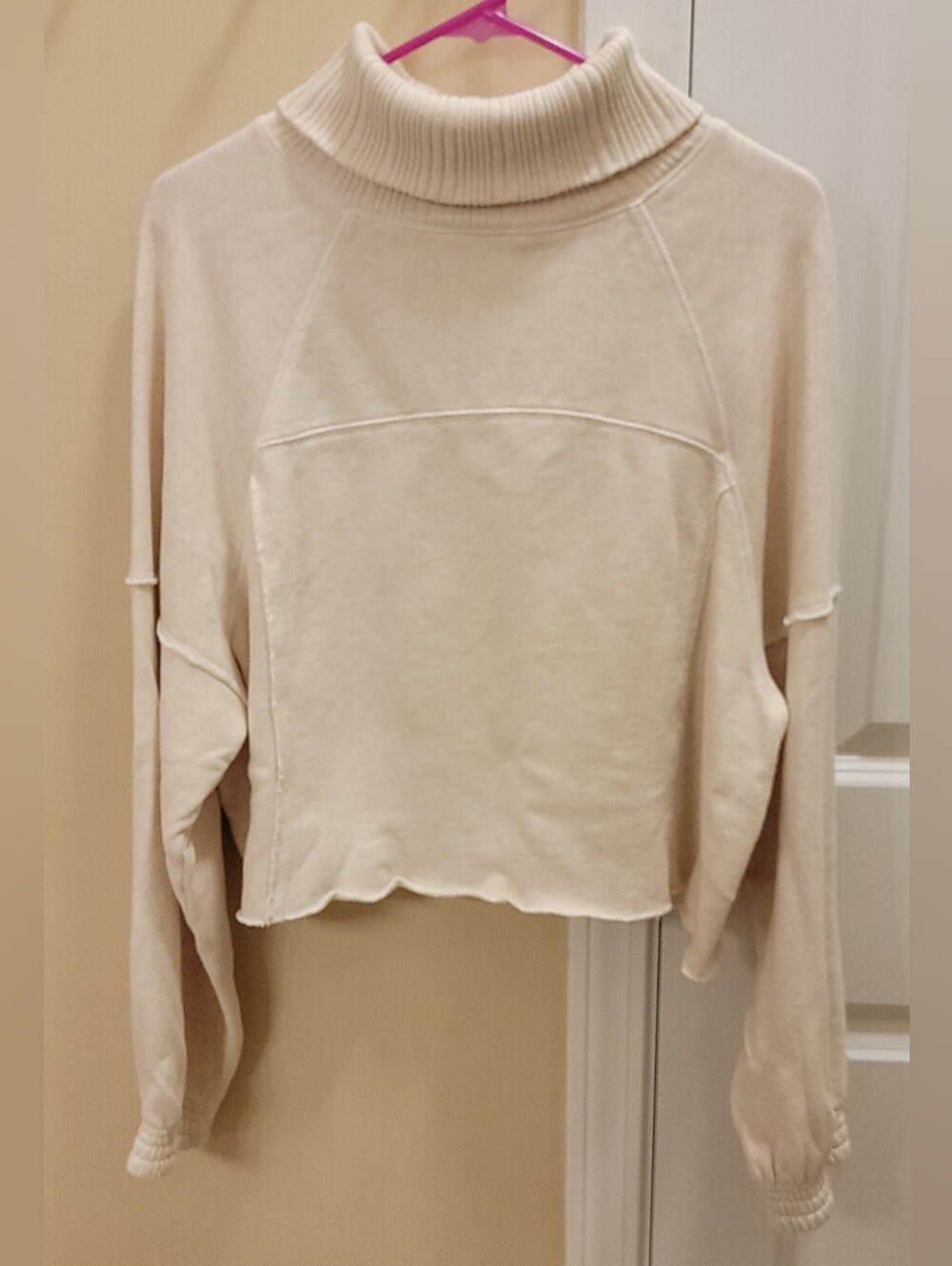 Aerie Oatmeal Cream Color Cropped Turtleneck Sweater